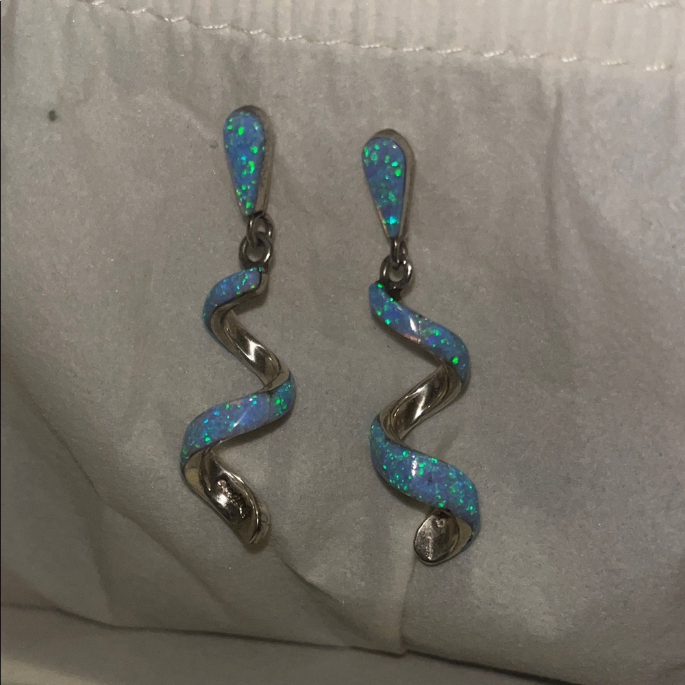 Dazzling Silver and Blue Swirl Earrings - Picture 2 of 8